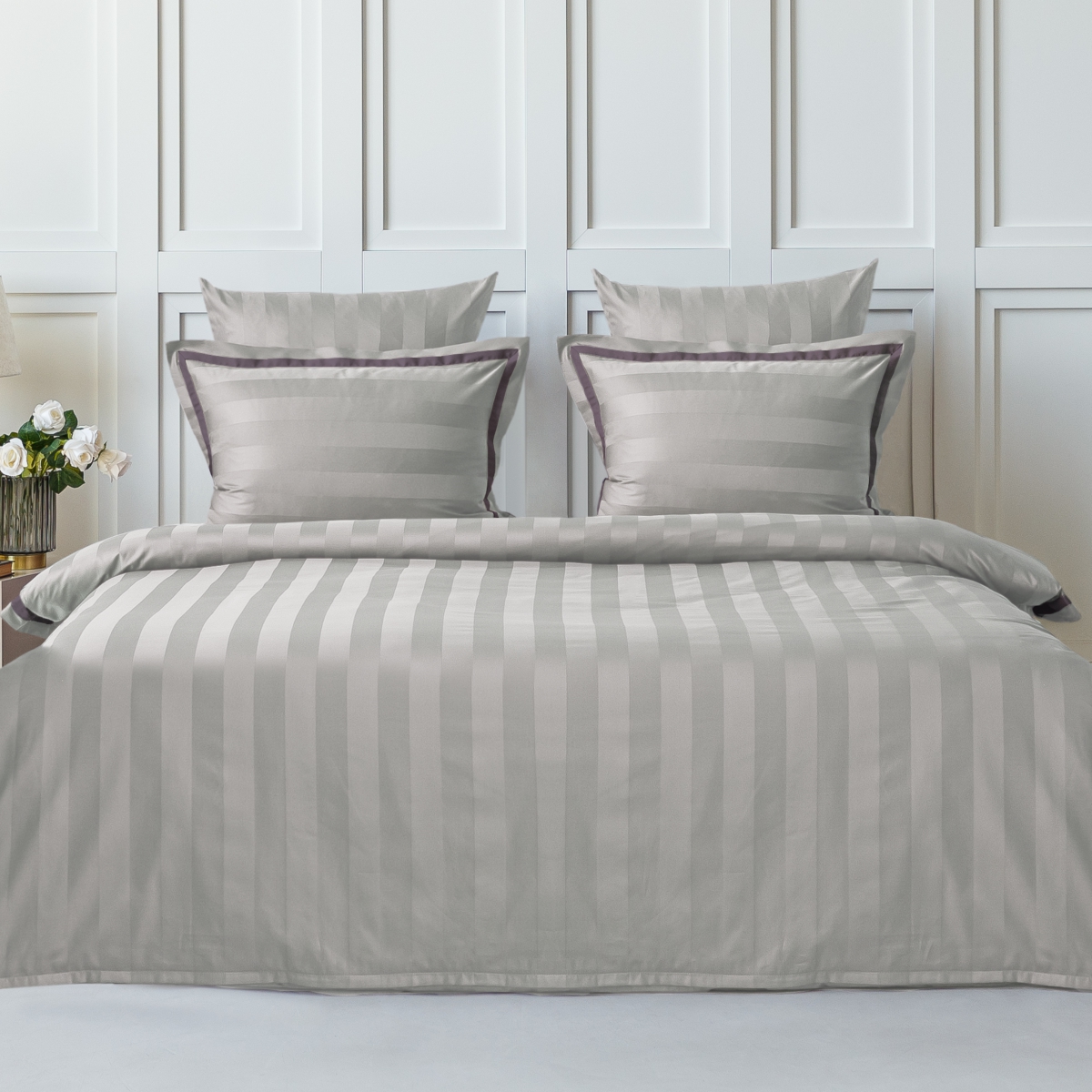 Постельное бельё Мако-сатин | ПОСТЕЛЬНОЕ БЕЛЬЁ С ПРОСТЫНЕЙ НА РЕЗИНКЕ СЕРЕБРИСТЫЙ